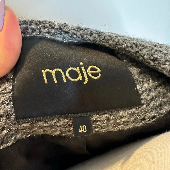 Maje Wool Jacket with Leather Sleeves Sz. 40 - Picture 3 of 5